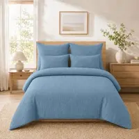 TRAUMSCHLAF Uni Soft Seersucker Bettwäsche Summer Air Kissenbezug einzeln 80x80 cm | denimblau - blau