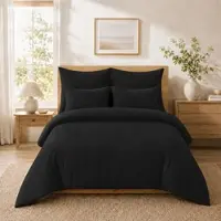 TRAUMSCHLAF Uni Soft Seersucker Bettwäsche Summer Air Kissenbezug einzeln 80x80 cm | schwarz - schwarz