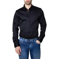 Armani Exchange für Herren. 8NZCBDZN10Z1200 Schwarzes Popeline-Hemd (S), Lässig, Party, Baumwolle, Klassisch, Langarm