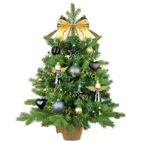 LAALU Künstlicher Weihnachtsbaum 60 cm mit LED-Beleuchtung, NACHTHIMMEL, mit 37 Weihnachtsbaumschmuck, Pflanztopf mit Jutesack