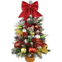 LAALU Künstlicher Weihnachtsbaum 60 cm mit LED-Beleuchtung, SCHNEEMANN, mit 31 Weihnachtsbaumschmuck, Pflanztopf mit Jutesack