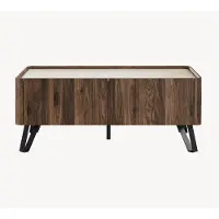 En.casa Couchtisch 'Trorlon' mit 2 Schubladen 100 x 50 x 40 cm Walnussoptik / Travertin