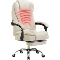 Famanu Drehstuhl mit Massagefunktion und Fußstütze - Ergonomisches Kunstleder