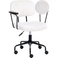 Beliani Bürostuhl Cremeweiß Cord Knopfheftung mit Armlehnen Rollen Gasdruckfeder Höhenverstellbar Drehbar Retro Büro Wohnzimmer Esszimmer Drehstuhl