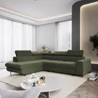 Masseno Ecksofa VELISS mit Schlaffunktion L-Form, Sofa mit Bettkasten, Wohnzimmersofa, Couch, Soffa, Bettsofa, Couchgarnitur- Olivgrün, CASTEL 39