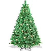 Peviasot 150cm Künstlicher Weihnachtsbaum mit LED-Beleuchtung 200 LEDs Warmweiß inkl. Metallfuß mit 550 Spitzen Christbaum Tannenbaum PVC Grün