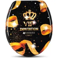 Woltu WC Sitz mit Absenkautomatik,Toilettensitz Motiv,Toilettendeckel aus Duroplast,Stable Klodeckel Premium Toilettenbrille,Oval,Golden VIP