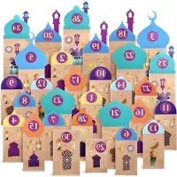 Famanu Ramadan-Kalender Kraftpapier - Eid Mubarak Edition - 30 Stück - Wiederverwendbar - Selbst zu füllen - Goldene Sticker