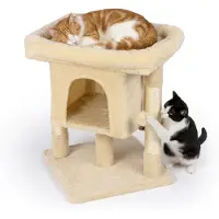 Relaxdays Kratzbaum, mit Höhle, 2 Sisalstämme & Liegefläche, weiche Katzenhöhle, HxBxT: 60x52,5x41 cm, Sisal, beige