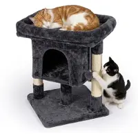 Relaxdays Kratzbaum, mit Höhle, 2 Sisalstämme & Liegefläche, weiche Katzenhöhle, HxBxT: 60x52,5x41 cm, Sisal, dunkelgrau