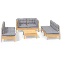 vidaXL 7-tlg. Garten-Lounge-Set mit Grauen Kissen Kiefer Massivholz