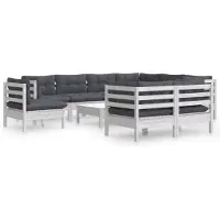 vidaXL 10-tlg. Garten-Lounge-Set mit Kissen Weiß Kiefer Massivholz