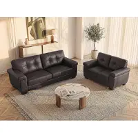 Vente-unique Couchgarnitur Leder 3+2 - Braun - HAZEL
