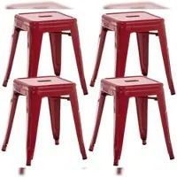 DELUKE Hocker FULDA 4er Set 40x40x46cm, Metall, Rot Küchenhocker Esszimmerhocker Stapelhocker