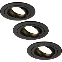 LEDVION 3er Set LED Einbaustrahler Rund Schwarz 3W dimmbar Warmweiss