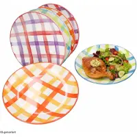 MamboCat 6x Picknick Speiseteller Ø26,5cm Steingut bunt kariert Essteller große Platte
