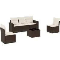 vidaXL 6-tlg. Garten-Sofagarnitur mit Kissen Braun Poly Rattan