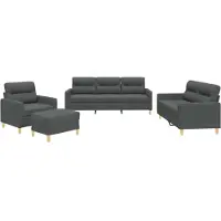 vidaXL 4-tlg. Sofagarnitur mit Kissen Dunkelgrau Stoff