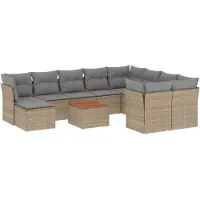 vidaXL 11-tlg. Garten-Sofagarnitur mit Kissen Beige Poly Rattan