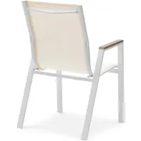 Idimex MONDELLO Gartenstühle 6er Set, Weiß/Beige - Stapelbarer Outdoor Stuhl mit Armlehnen, wetterfest, Stahlgestell und Textilene, Armlehnen aus WPC [max. Belastbarkeit 120 kg]