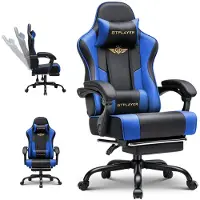 GTPLAYER Gaming Stuhl Chair Gamer Sessel - Ergonomischer Gamer Stuhl mit Fußstütze Kopfstütze und Lordosenstütz Höhenverstellbar Gamingstuhl blau
