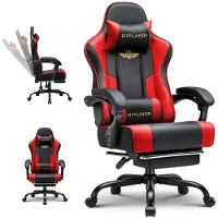 GTPLAYER Gaming Stuhl Chair Gamer Sessel - Ergonomischer Gamer Stuhl mit Fußstütze Kopfstütze und Lordosenstütz Höhenverstellbar Gamingstuhl rot
