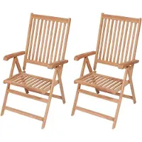 Markenlos 2er-Set klappbare Gartenstühle aus massivem Teakholz, 57 x 71,5 x 100 cm, mit 7-fach verstellbarer Rückenlehne für Garten, Terrasse, Balkon und Außenbereich