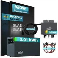 SUNNIVA 920W Balkonkraftwerk mit 2,01 kWh Speicher TSUN SOLARCAN TSOL-DCU2000Lite, BIFAZIAL FULLBLACK komplett Steckdose, PV Solaranlage Komplettset mit Solarspeicher, 2x 460W Glas-Glas Bifacial