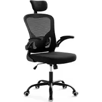 Relaxdays Bürostuhl, höhenverstellbar, drehbar, Wippfunktion, Lenden- & Kopfstütze, Mesh, Drehstuhl ergonomisch, schwarz