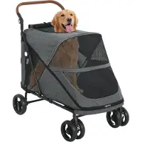BundiGlassware Hundewagen Faltbar Hundebuggy für große Hunde bis 30 kg mit 360°Drehrädern Netzfenster Kissen Verstellbarer Griff Grau