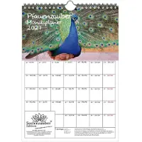 Seelenzauber GmbH Pfauenzauber Planer DIN A4 Kalender für 2027 Vogel - Geschenkset Inhalt: 1x Kalender 1x Weihnachtsanhänger 1x Grußanhänger (gesamt 3 Teile)