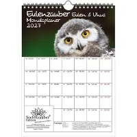 Seelenzauber GmbH Eulenzauber Eulen und Uhus Planer DIN A4 Kalender für 2027 - Geschenkset Inhalt: 1x Kalender 1x Weihnachtsanhänger 1x Grußanhänger (gesamt 3 Teile)