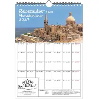 Seelenzauber GmbH Reisezauber Malta Planer DIN A4 Kalender für 2027 Mittelmeer Stadt Land - SetInhalt: 1x Kalender 1x Weihnachtsanhänger 1x Grußanhänger (gesamt 3 Teile)