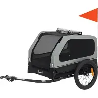 BundiGlassware Faltbar Fahrradanhänger für Mittelgroße Hunde bis 20kg mit herunterklappbare Rampe Reflektoren Leine Flagge Grau
