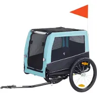 SUGIFT Hundebuggy bis 20 kg, Hunde Fahrradanhänger klappbar, 600D Oxford-Gewebe, Hellblau | Sicherheitsflagge | Ø51 cm Räder | 143 x 70 x 90 cm