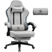 GTPLAYER Gaming Stuhl Stoff, Gaming Sessel mit Taschenfederkissen, ergonomischer Drehstuhl, Gamer Stuhl mit Fußstütze150 kg Belastbarkeit, grau