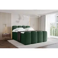 ALTDECOR Boxspringbett mit Fußteil - H3/H4 Matratze und Topper - NINA-Z KING - 120x200 - Grün - Doppelbett, Boxbett, Polsterbett mit Bettkasten mit Stauraum und Kopftei