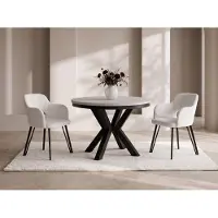 WFL GROUP Runder Ausziehbarer Esstisch im Loft-Stil - Industrieller Tisch mit Schwarzen Metallbeinen - Platzsparender Tisch für Wohnzimmer - Kaschmir Grau Beige - 120 bis 200 cm