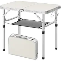 Woltu Campingtisch Höhenverstellbar, 60x40cm Tischplatte, aus MDF und Alu : Weiß Farbe: Weiß