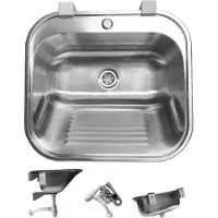 Markenlos Waschbecken ohne Armatur aus Edelstahl, satinmatt, 55x50x21 cm | Spüle für Garage, Küche, Garten, Werkstatt, Industrie und Keller