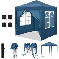 Woltu Pavillon faltbar 2x2m mit 4 Seitenteilen und 4 Sandsäcke, UPF 50+ UV Schutz, höhenverstellbar : Blau Farbe: Blau