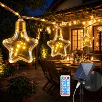Salcar 5M Hanfseil Lichterkette Solar Außen 10 Vintage Glühbirnen LED Stern Lichterkette 8 Modi Beleuchtung Lichterkette Garten Balkon Part Deko