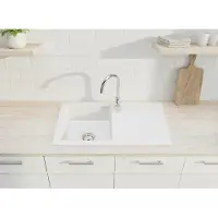 Markenlos Faizee Home | Granitspüle Set 75x44 cm Weiß – Beidseitig montierbare Küchenspüle mit Chromarmatur und Siphon
