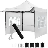 Costway Pavillon 3x3m, Pop Up Gartenpavillon mit 3 Seitenwänden, 4 Sandsäcke & Rolltasche Faltpavillon 3-Fach höhenverstellbar Partyzelt Sonnenschutz