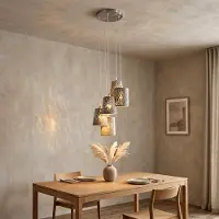 Globo Lighting LED Hängeleuchte, Metall, Silber, gemustert, E14, 5-flammig, H 140 cm