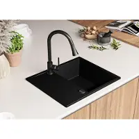 Markenlos Granitspüle Schwarz - Ibiza, 62x50cm | Spülbecken 1 Becken + Küchenarmatur 40x20cm + Zuberhor-Set, Küchenspüle ab 45er Unterschrank (S015)