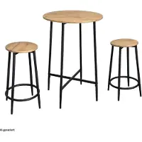 HTI Bartisch rund mit 2 Hockern Elias Artisaneiche