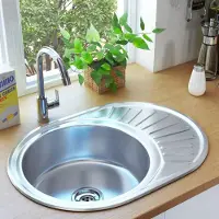 Markenlos Edelstahl-Küchenspüle mit Einzelbecken, silber, 570 x 450 x 160 mm, für rechts- oder linksseitige Montage