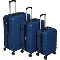 Amazon Basics Hartschalen-Koffer-Set (Klein + Mittel + Groß) - Erweiterbares ABS-Reisegepäck mit 4 Doppel-Spinnerrädern - Kratzfest und Leicht - Marineblau