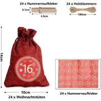 Vigevee Adventskalender Säckchen 24 Stück aus Leinenoptik mit Kordelzug, Zahlen 1–24 und Wandaufhängung für Weihnachten